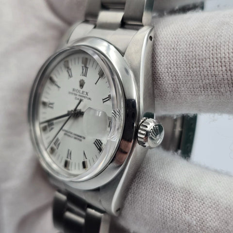 Rolex Oyster Perpetual Date 34mm Steel White Roman Oyster Automatic Watch 1500