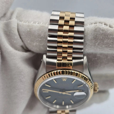 Rolex Datejust 36mm Blue Stick Dial Two Tone 18K Yellow Gold Jubilee 16233
