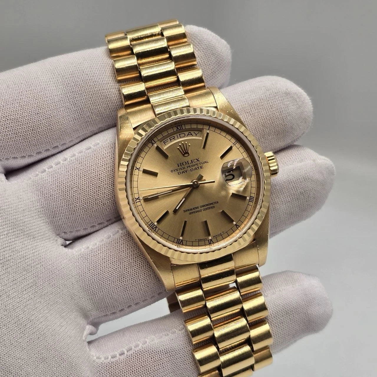 PAPERS Rolex President Day Date 36mm Champagne Dial 18238 Double Quick Gold BOX