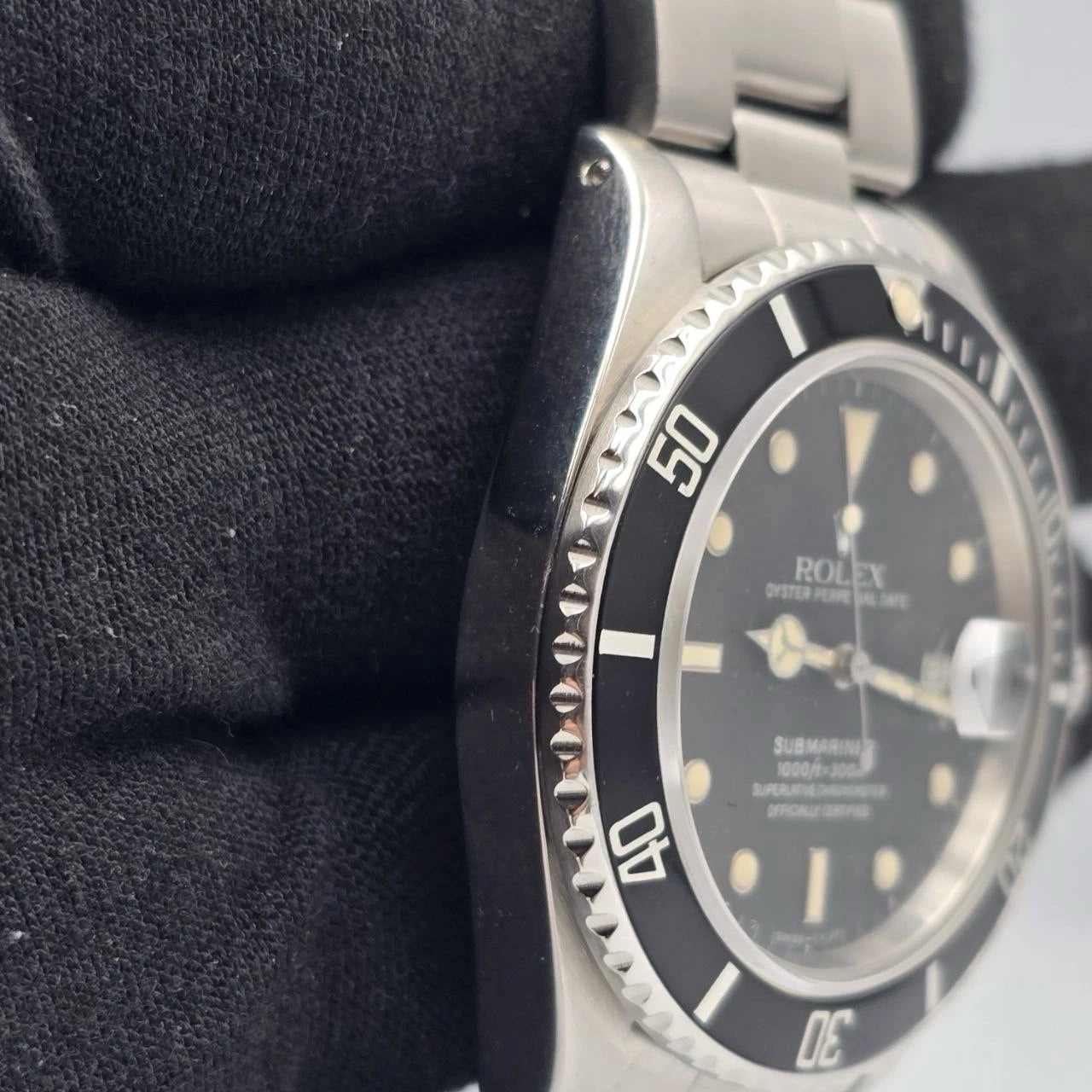 Rolex Submariner Date 16800 Steel Factory Patina Matte Black 40mm Oyster Watch
