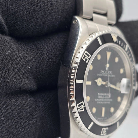 Rolex Submariner Date 16800 Steel Factory Patina Matte Black 40mm Oyster Watch
