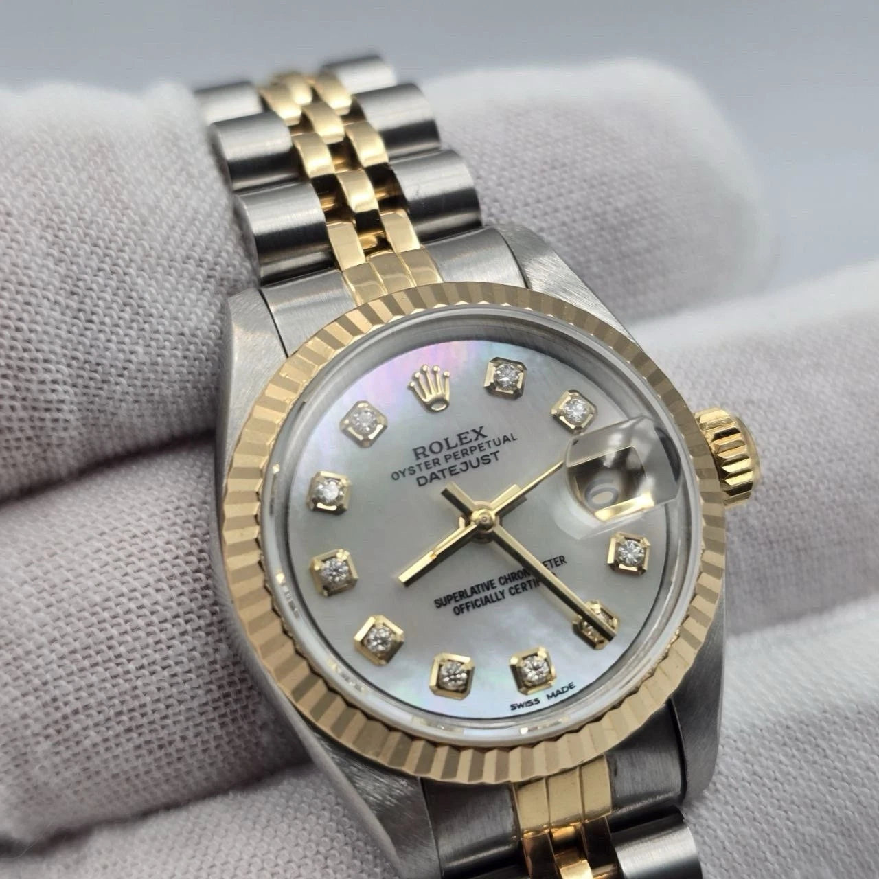 Rolex Lady Datejust 69173 Gold & Steel Mother of Pearl Diamond Dial 26mm Watch