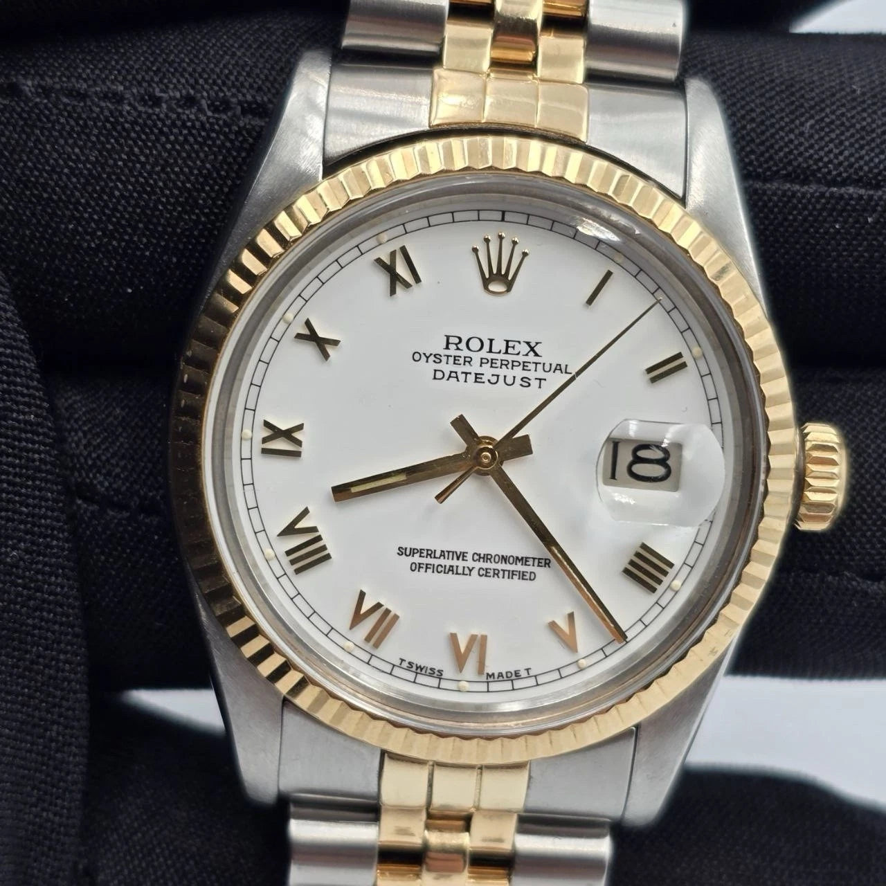 Rolex DateJust 36mm White Roman Fluted Two-Tone 18K Yellow Gold Jubilee 16013