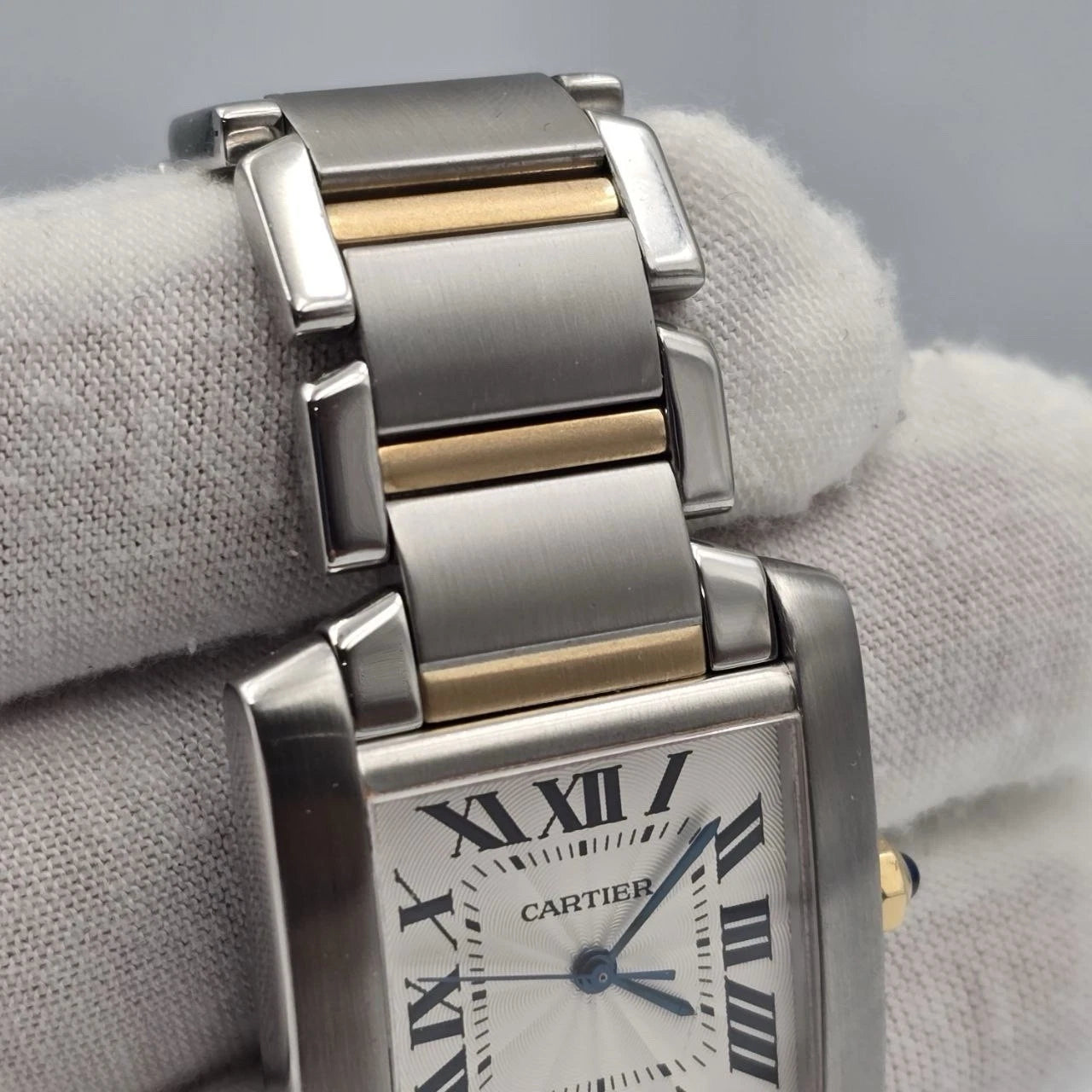 Cartier Tank Francaise Quartz Ladies 18k Gold & Steel Silver Dial 2302