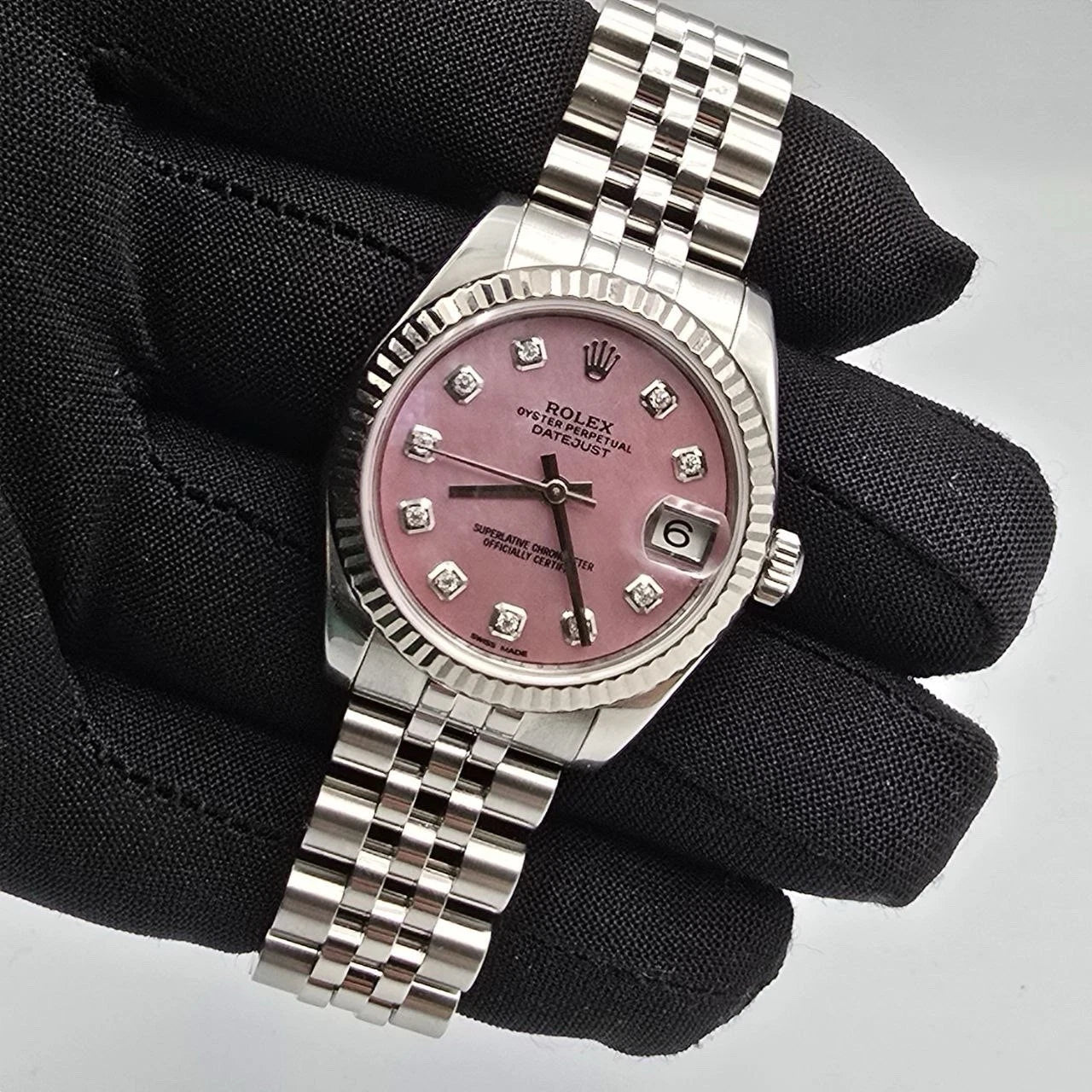 Rolex Datejust MOP Pink Diamond Dial Steel White Gold 31mm Watch 178274 B+P