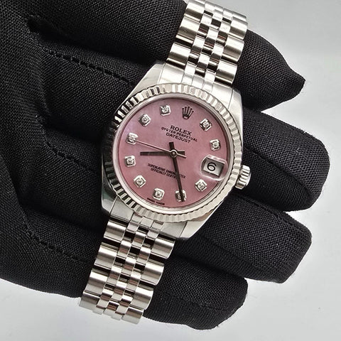 Rolex Datejust MOP Pink Diamond Dial Steel White Gold 31mm Watch 178274 B+P
