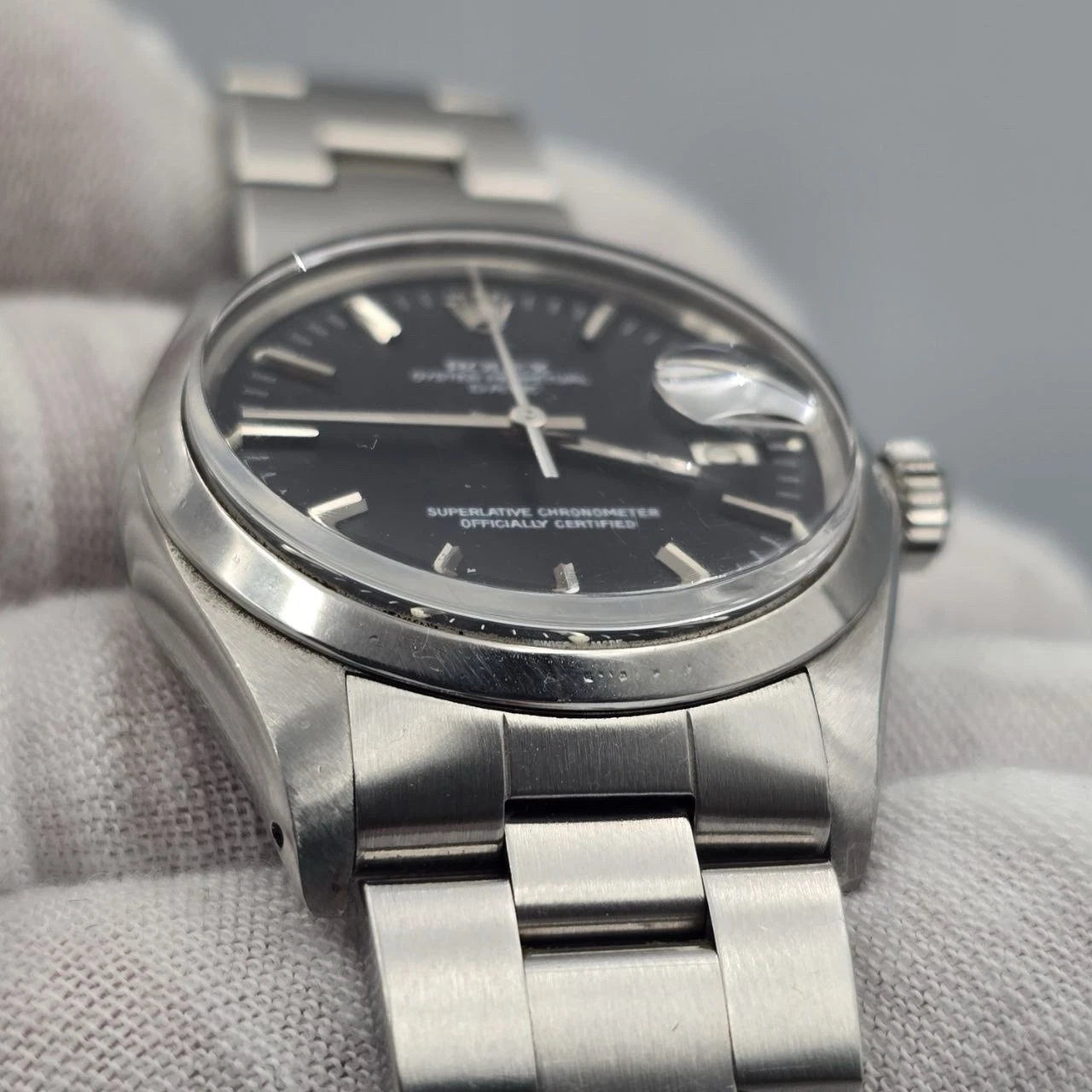 Rolex Oyster Perpetual Date Black Dial Stainless Steel 1500 34mm Watch