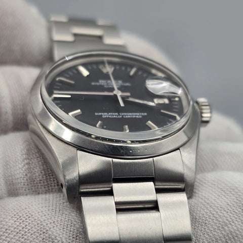 Rolex Oyster Perpetual Date Black Dial Stainless Steel 1500 34mm Watch