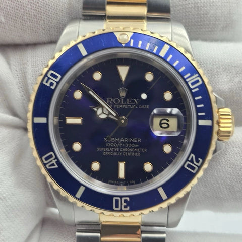 Rolex Submariner Date 16613 Blue Dial Two Tone Steel Gold 40mm Watch