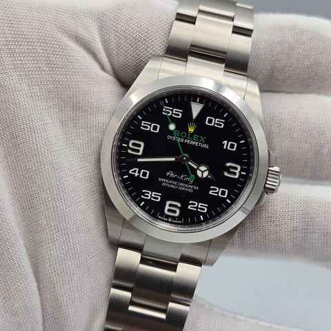 PAPERS 2025 Rolex Air King 126900 40mm Stainless Steel Black Dial Watch BOX