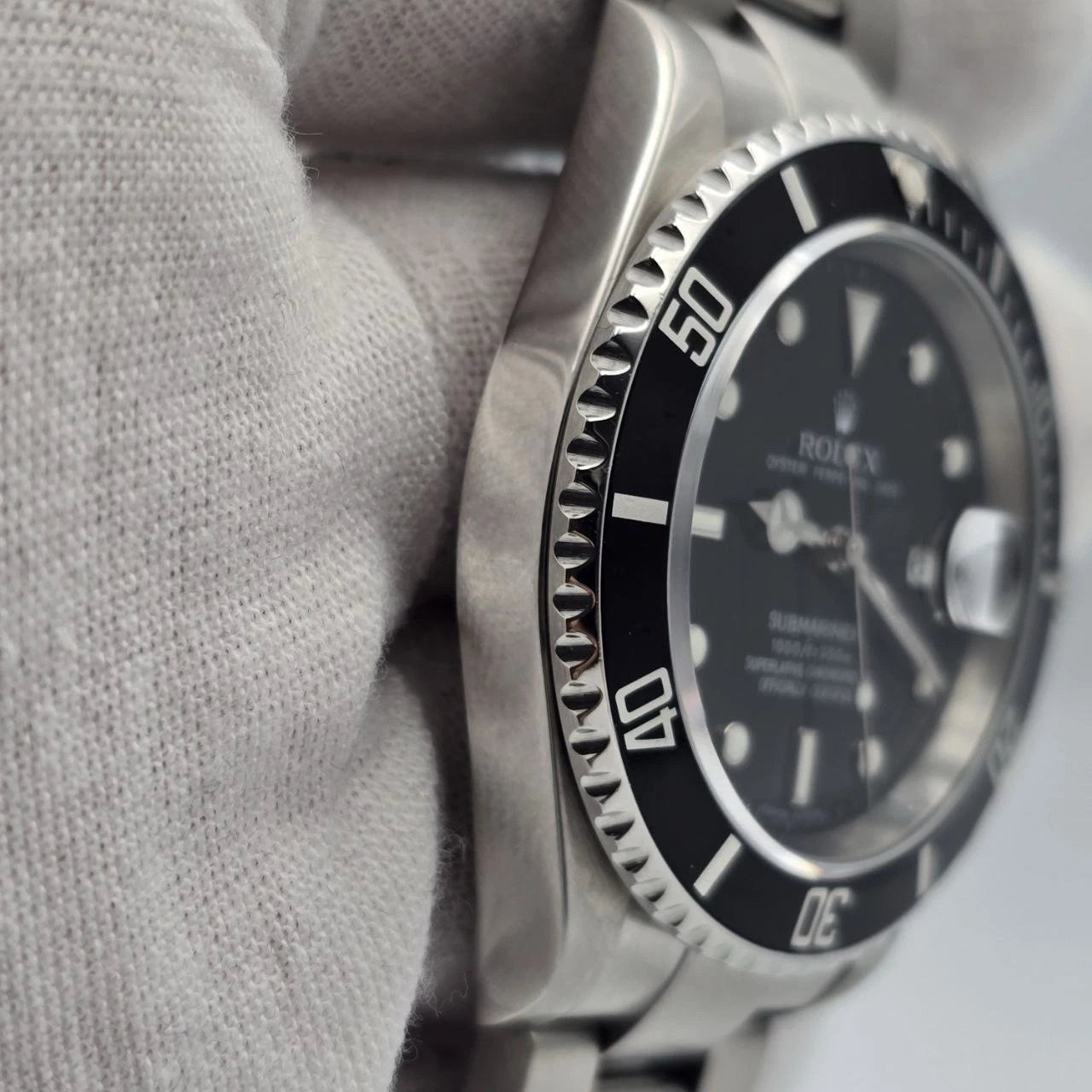 2007 Rolex Submariner Date NO HOLES 40mm Black Dial Steel Oyster Watch 16610