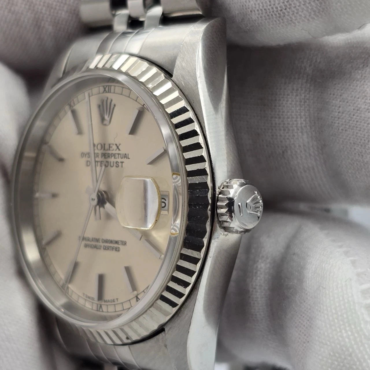 Rolex Datejust Silver Dial Stainless Steel Jubilee NO HOLES 16234 36mm Watch