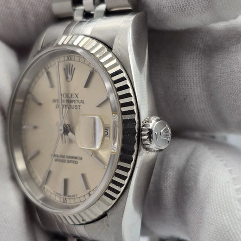 Rolex Datejust Silver Dial Stainless Steel Jubilee NO HOLES 16234 36mm Watch