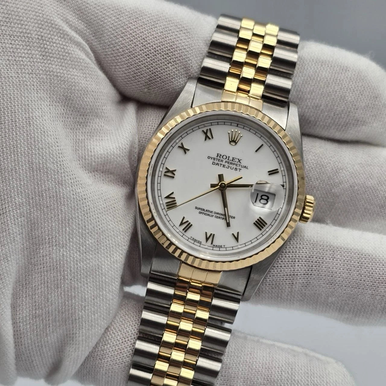 Rolex Datejust 36mm White 18K Yellow Gold Jubilee Stainless Steel Watch 16233