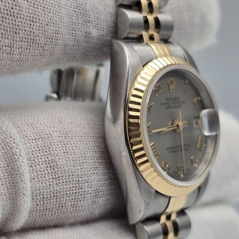 PAPERS Rolex Datejust 26mm 69173 TT Jubilee NO HOLES Rhodium Gray Roman Watch