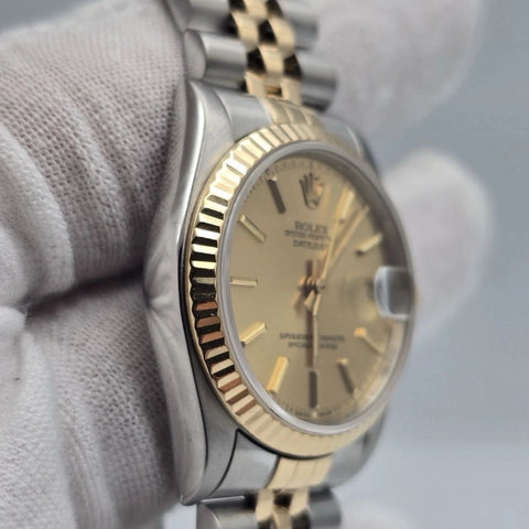 PAPERS MINT Rolex Datejust Ladies 31mm 18k Two Tone 68273 Champagne Dial Watch
