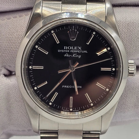 2007 Rolex Air King 14000M Automatic Watch Stainless Black Dial 34MM