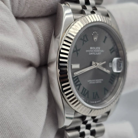 2024 PAPERS Rolex Datejust 41mm Wimbledon Fluted Jubilee Steel Watch 126334 BOX