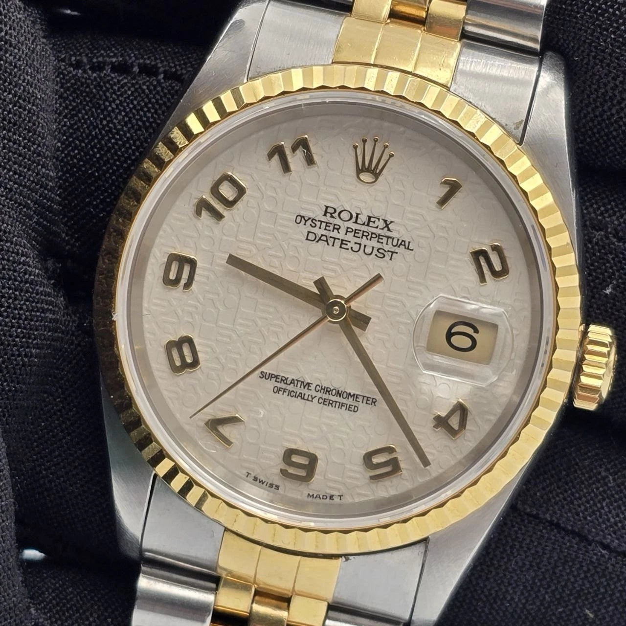 Rolex Datejust 16233 Two Tone Jubilee Bracelet Ivory Dial NO HOLES 36mm Watch