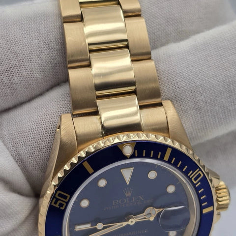 PAPERS Rolex Submariner Date Blue Yellow Gold 40mm Watch 16618 Watch BOX