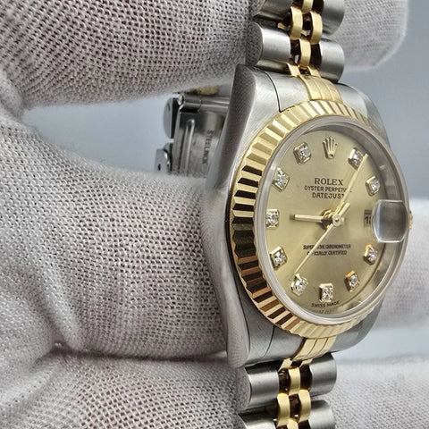 PAPERS Rolex Datejust Gold Steel Champagne Diamond Dial Jubilee 26mm 79173