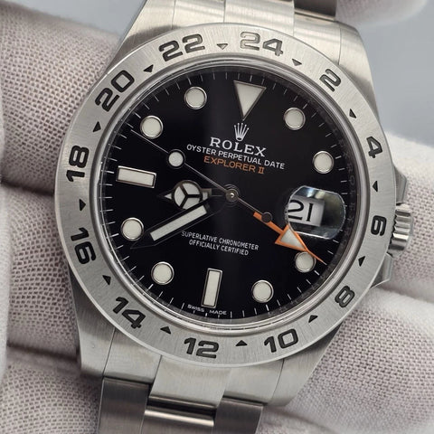 PAPERS MINT 2020 Rolex Explorer II Black Orange Steel 42mm Watch 216570 BOX