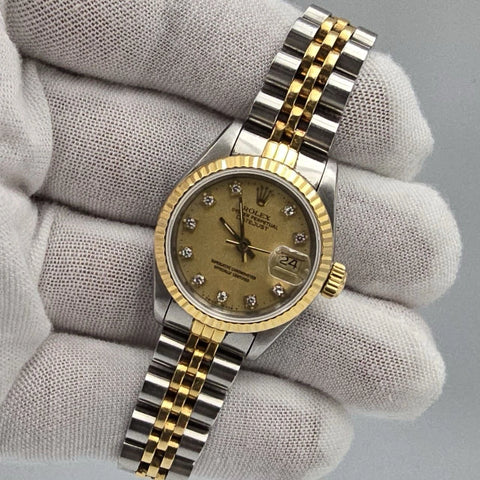 Rolex Datejust 26mm Champagne Diamond Dial Two Tone Jubilee Watch 69173