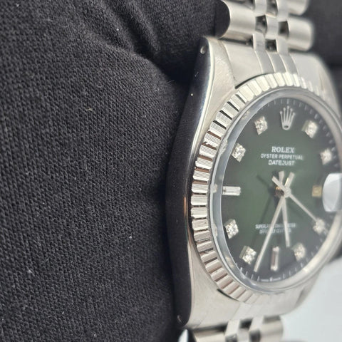 Rolex Datejust Automatic Green Vignette Diamond Dial Jubilee 36mm Watch 16030