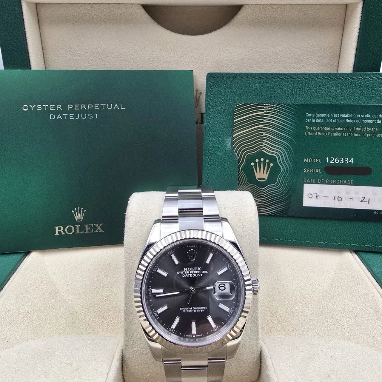 2021 PAPERS Rolex Datejust 41mm 126334 Steel Oyster Rhodium Gray BOX + 2025 RSC
