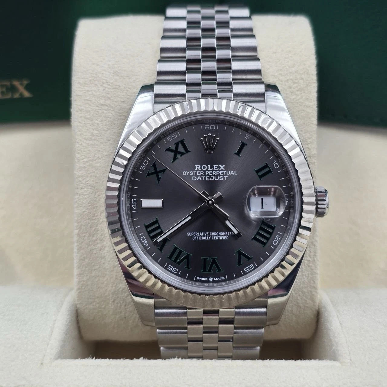 2018 PAPERS Rolex Datejust 41mm Steel Jubilee Gray Wimbledon Dial 126334 BOX
