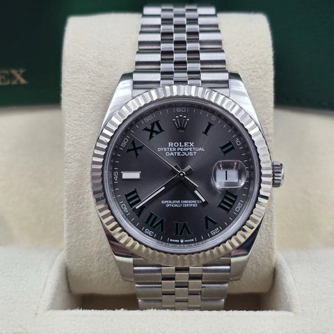 2018 PAPERS Rolex Datejust 41mm Steel Jubilee Gray Wimbledon Dial 126334 BOX