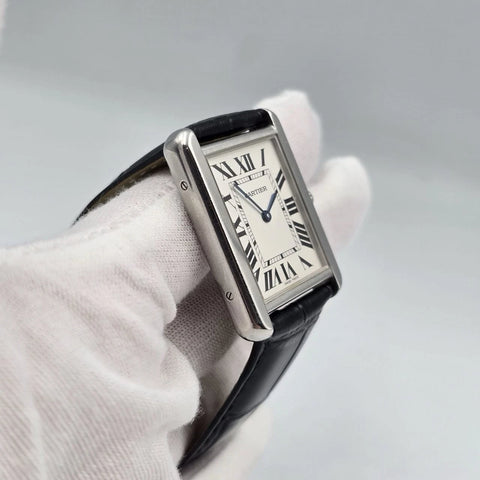 PAPERS Cartier Tank Solo Stainless Steel Silver W1018355 Roman Leather 27mm
