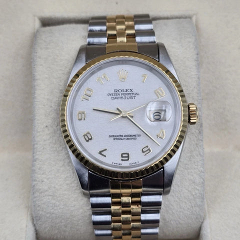 Rolex Datejust 16233 Two Tone Jubilee Bracelet Ivory Dial NO HOLES 36mm Watch