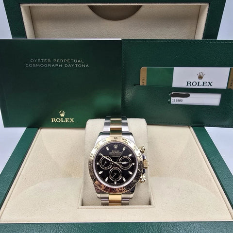 2019 PAPERS Rolex Daytona Black Dial 18K Yellow Gold Steel 116503 BOX
