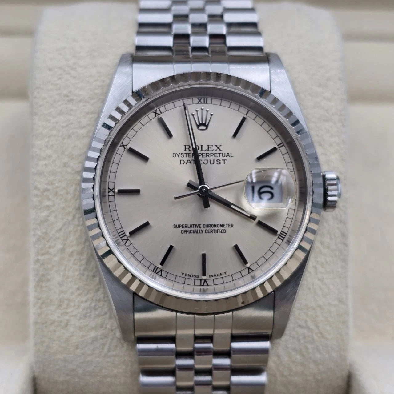Rolex Datejust Silver Dial Stainless Steel Jubilee NO HOLES 16234 36mm Watch