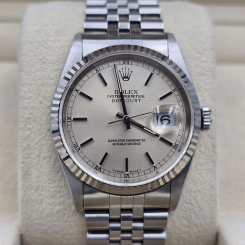 Rolex Datejust Silver Dial Stainless Steel Jubilee NO HOLES 16234 36mm Watch