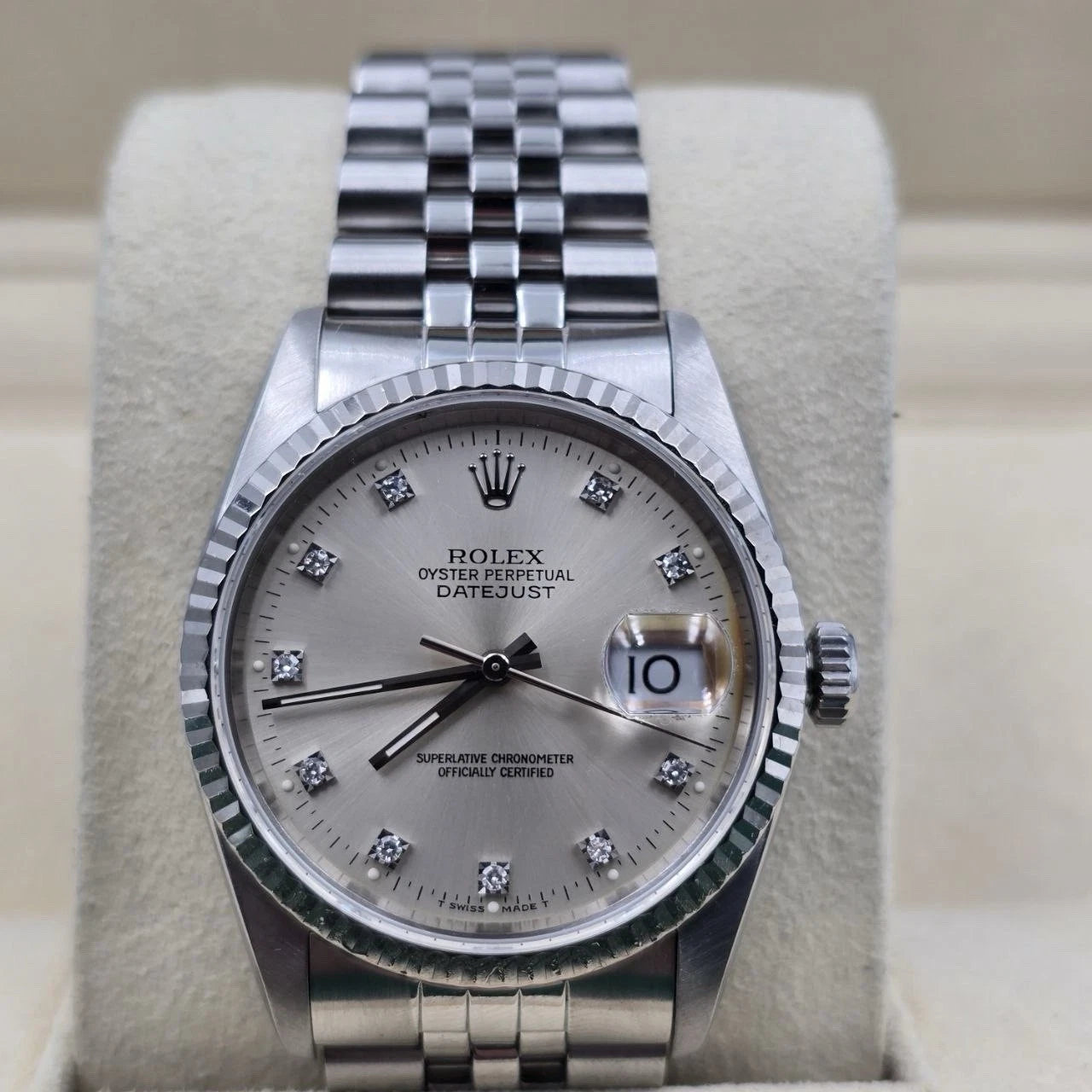 Rolex Datejust Silver Diamond Dial Stainless Steel Jubilee 16234 36mm Watch
