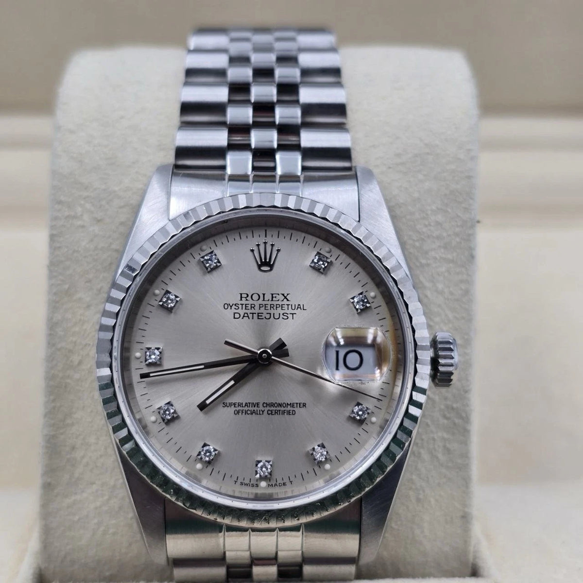 Rolex Datejust Silver Diamond Dial Stainless Steel Jubilee 16234 36mm Watch
