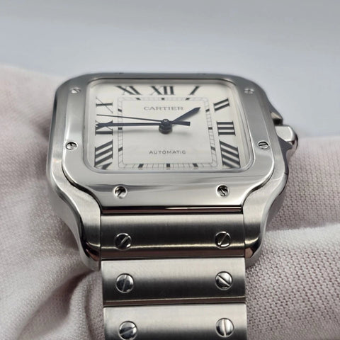 2022 PAPERS Cartier Santos de Cartier Stainless Steel White Dial WSSA0018 BOX