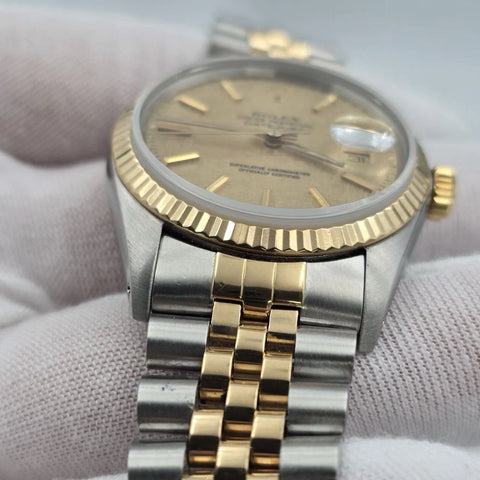 PAPERS Rolex Datejust Champagne Linen Two-Tone Gold Jubilee 16013 36mm Watch