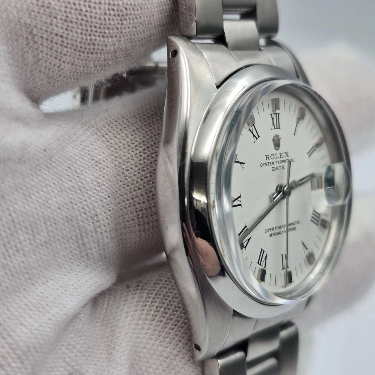 Rolex Oyster Perpetual Date 34mm Steel White Roman Oyster Automatic Watch 1500