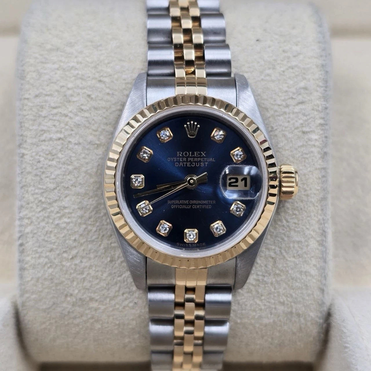 Rolex Lady Datejust 26mm Yellow Gold Steel FACTORY Blue Diamond Dial 79173