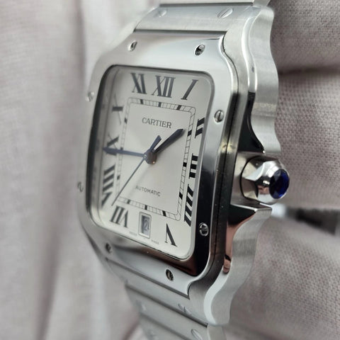 2022 PAPERS Cartier Santos de Cartier Stainless Steel White Dial WSSA0018 BOX