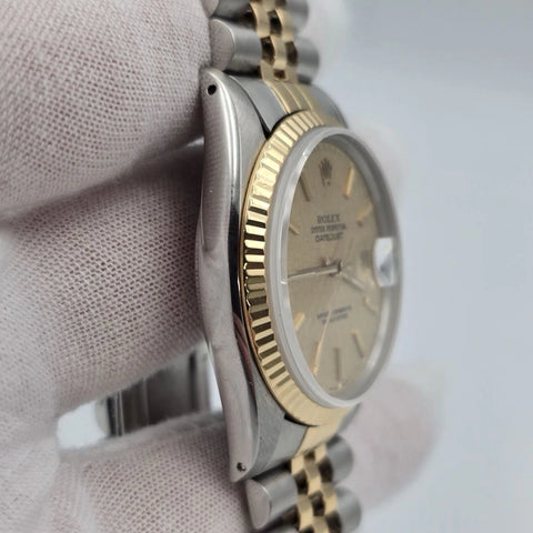 PAPERS Rolex Datejust Champagne Linen Two-Tone Gold Jubilee 16013 36mm Watch
