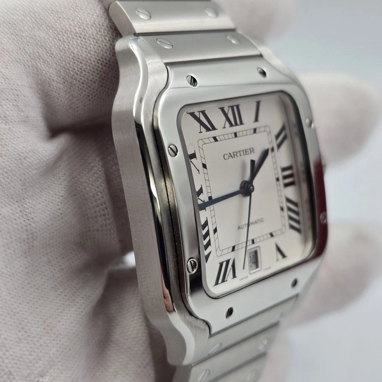 2022 PAPERS Cartier Santos de Cartier Stainless Steel White Dial WSSA0018 BOX