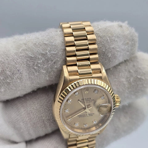 2000 PAPERS Rolex Datejust Champagne Diamond Dial 18K Yellow Gold 79178 26mm