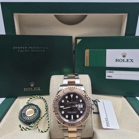 2019 PAPERS Rolex Yacht Master 116621 40mm Chocolate Dial 18K Rose Gold BOX