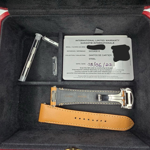 2022 PAPERS Cartier Santos de Cartier Stainless Steel White Dial WSSA0018 BOX