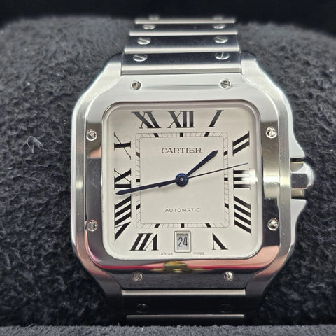 2022 PAPERS Cartier Santos de Cartier Stainless Steel White Dial WSSA0018 BOX