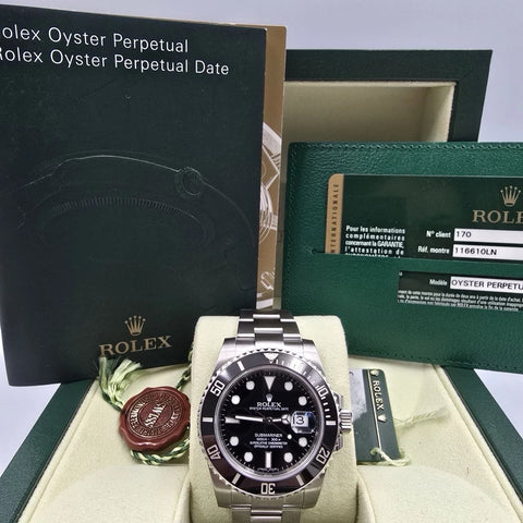 2013 PAPERS Rolex Submariner Date 116610LN Steel Black Ceramic 40mm Watch BOX